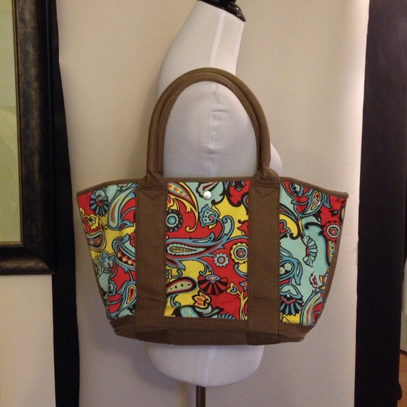 J. CREW  Colorful Floral Canvas Tote Bag/ Satchel - Picture 2 of 4